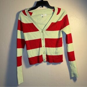 Maeve Anthropologie Striped Red and Green Women's Cardigan Sweater